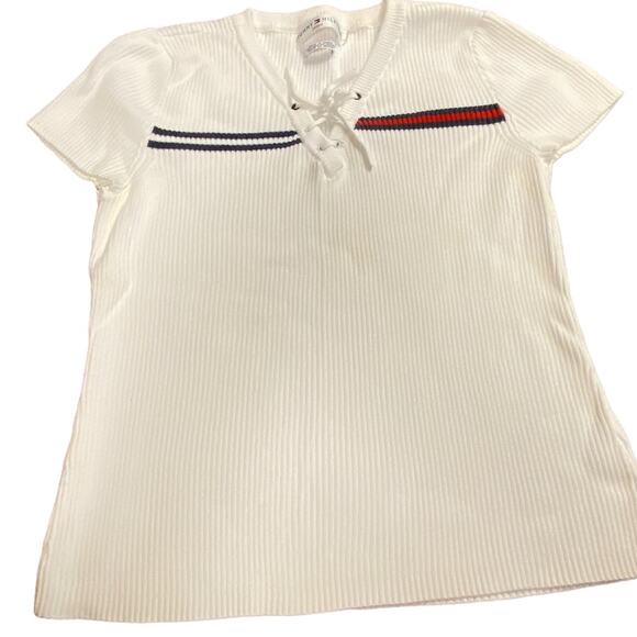 Tommy Hilfiger White Cotton Sweater with a tie front Womens XL - Picture 1 of 5